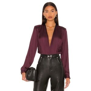 Paige | Sevilla Crossover Satin Long Sleeve Bodysuit In Fig Purple